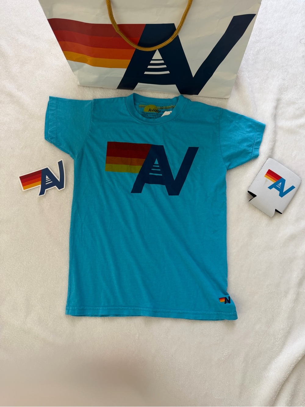 NWT Kids Aviator Nation T Shirt Neon BlueLogo  tee Size 12
